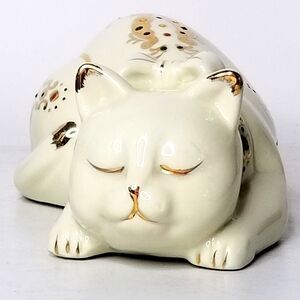 FORMALITIES BAUM BROS CUTE YELLOW BEADED FLORAL SLEEPING CAT / KITTEN FIGURINE
